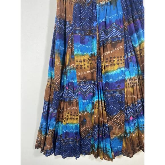 Chicos Maxi Skirt Size 2 Large Blue Brown Broomstick Gypsy Peasant Boho Y2K - Picture 4 of 13